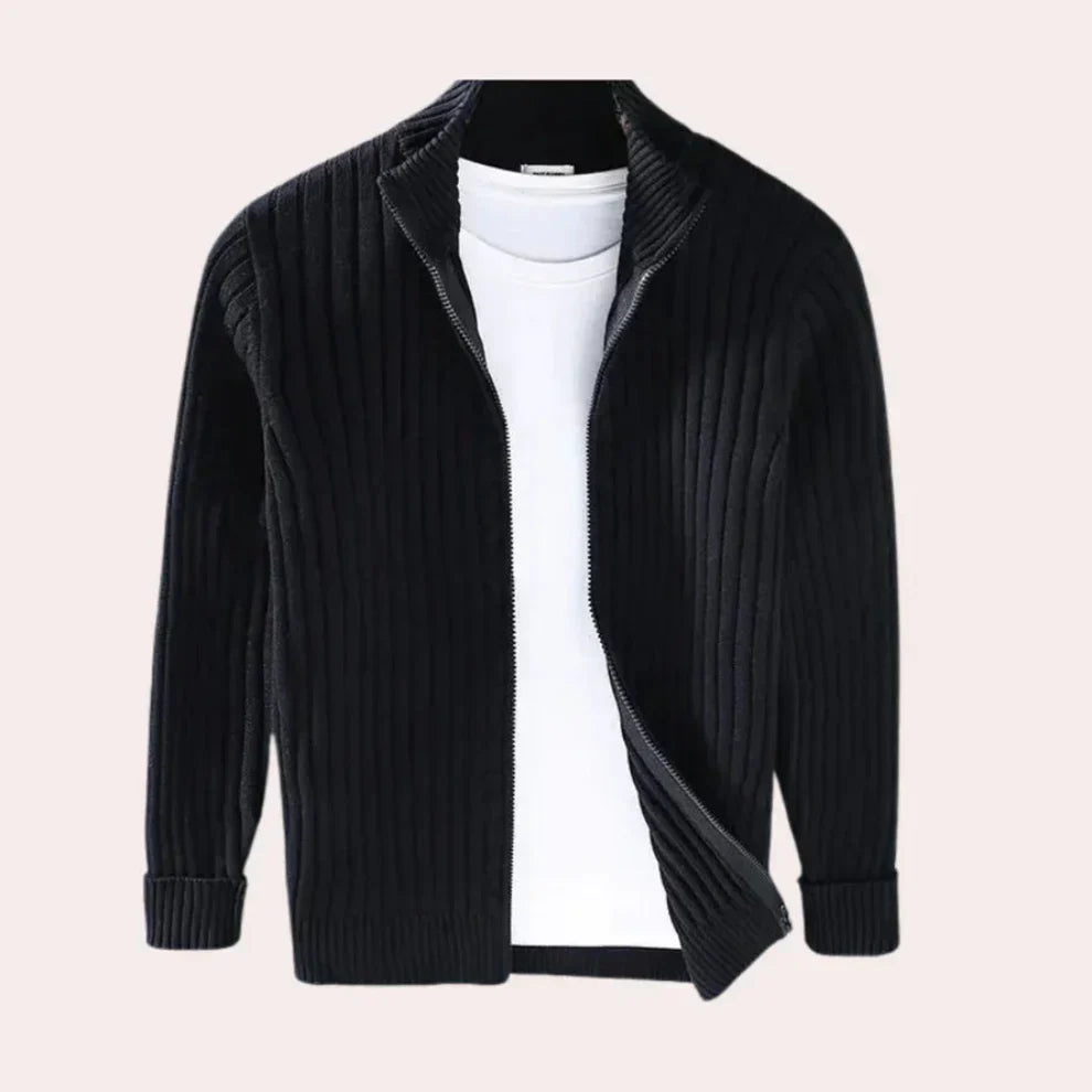 Moderner herren-cardigan mit reißverschluss und rippstrick – herren