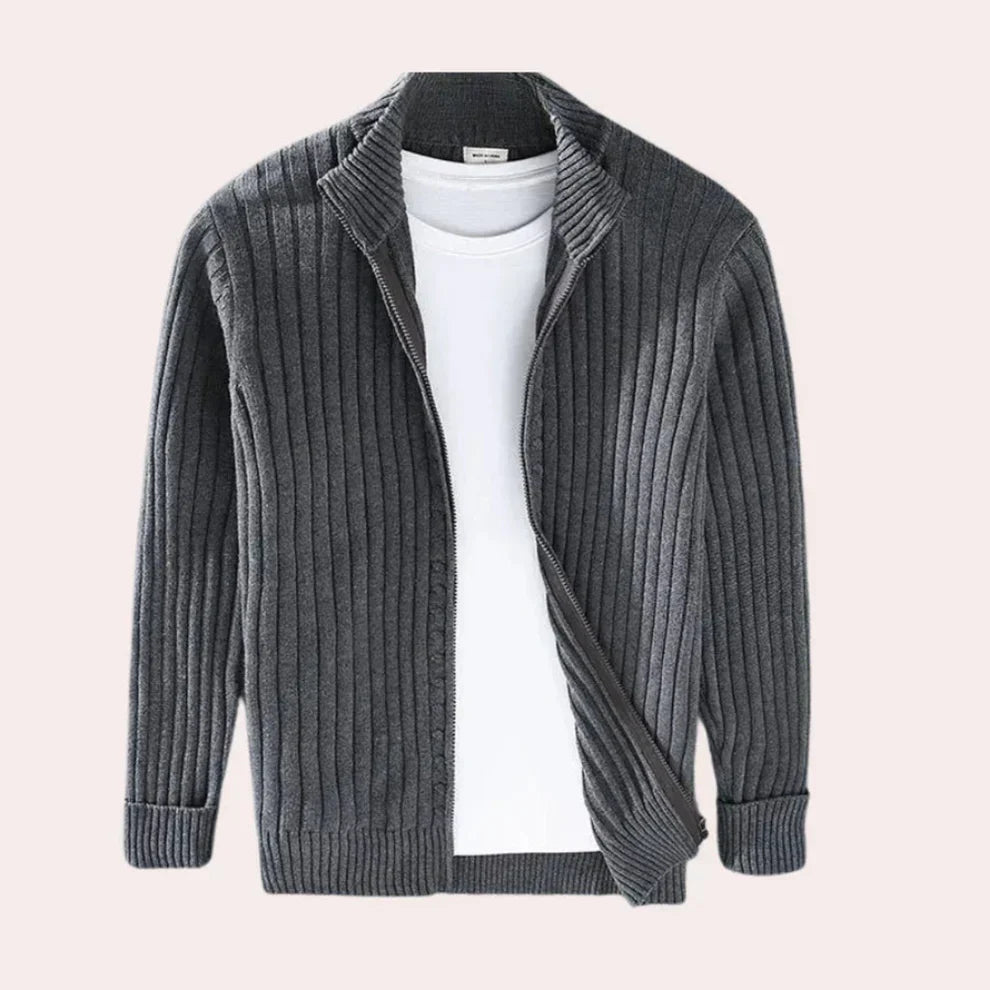 Moderner herren-cardigan mit reißverschluss und rippstrick – herren