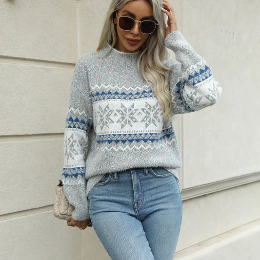 Agnes – oversized strickpullover mit fair-isle-muster und stehkragen