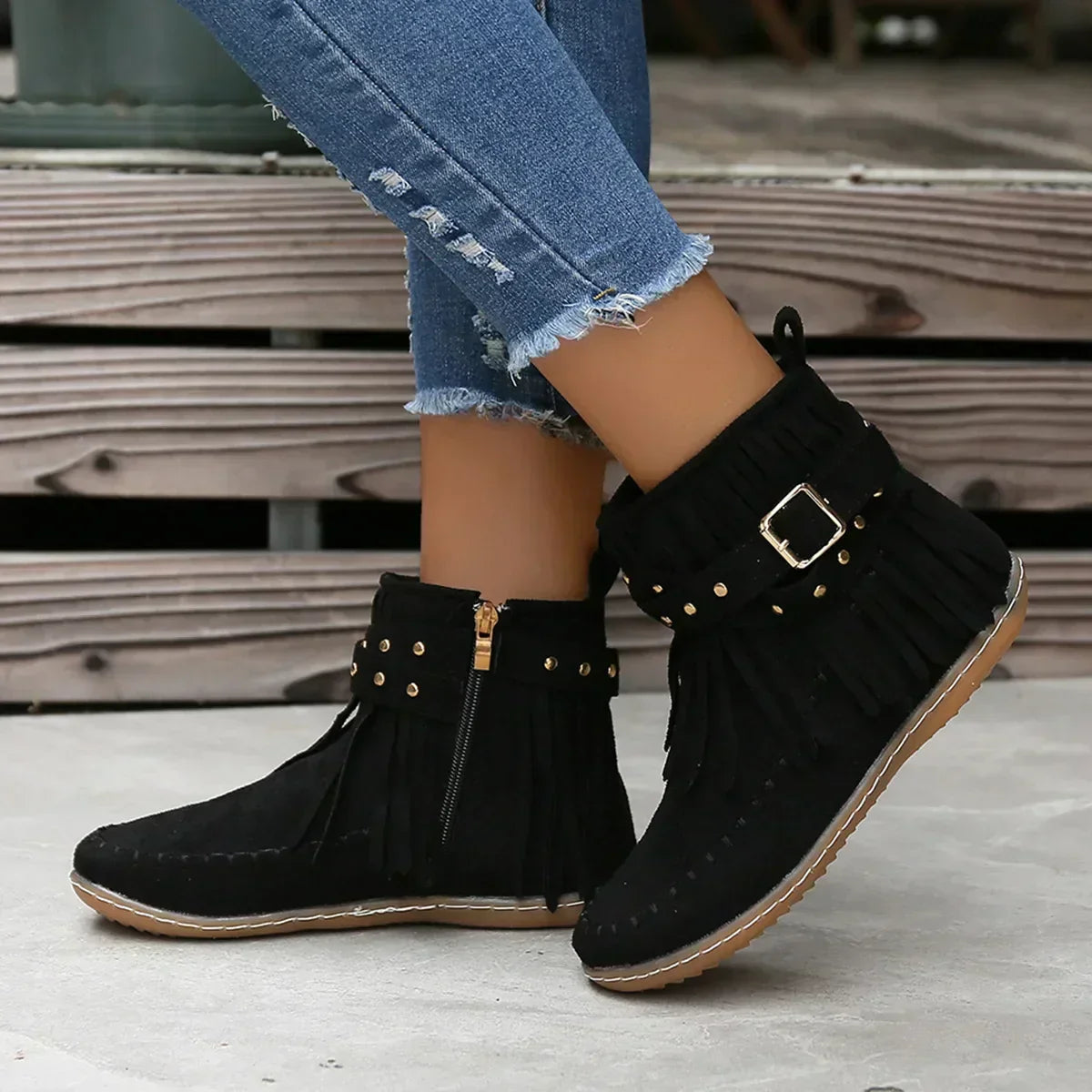 Wildleder ankle boots mit fransen und nieten