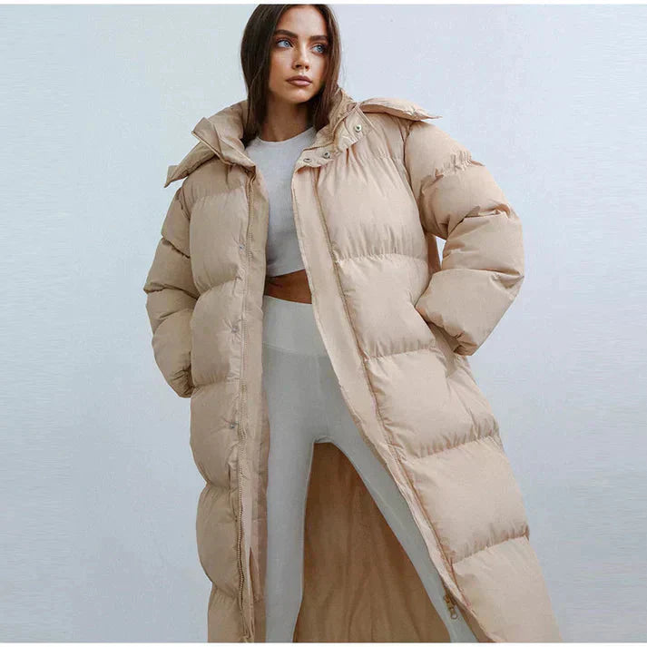 Damen lange pufferjacke extra warm und kuschelig