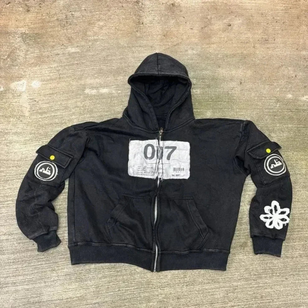 Bedruckte herren-kapuzenjacke mit reißverschluss – herren