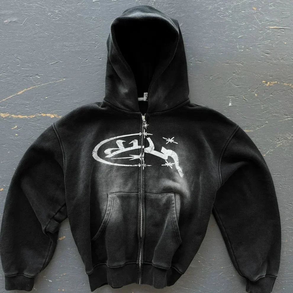 Bedruckte herren-kapuzenjacke mit reißverschluss – herren