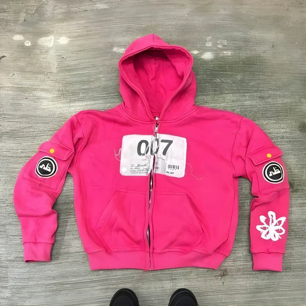 Bedruckte herren-kapuzenjacke mit reißverschluss – herren