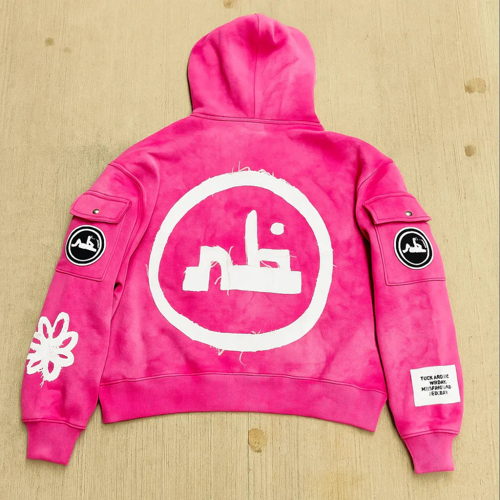 Bedruckte herren-kapuzenjacke mit reißverschluss – herren