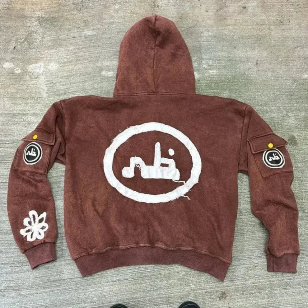 Bedruckte herren-kapuzenjacke mit reißverschluss – herren