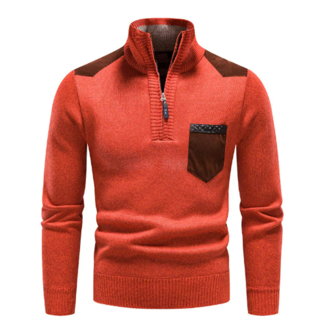Lässiger langarmpullover mit halbem reißverschluss für herren – entspannter stricklook