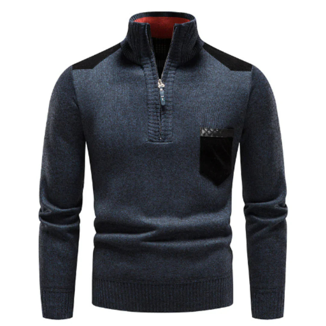 Lässiger langarmpullover mit halbem reißverschluss für herren – entspannter stricklook