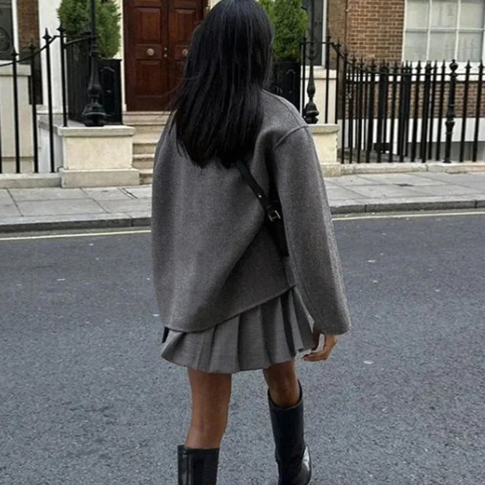 Oversize-wollmantel für damen, zweireihig – damen