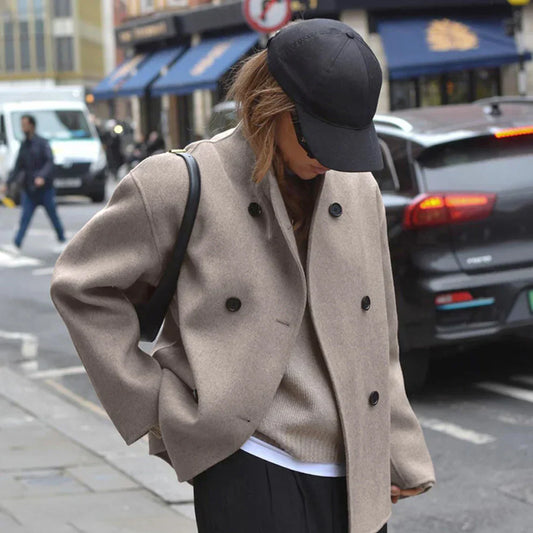 Oversize-wollmantel für damen, zweireihig – damen