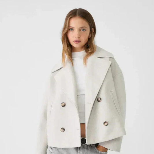 Eleganter, kurzer, doppelreihiger wollmantel für damen - damen