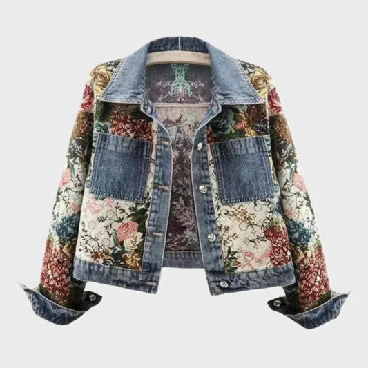 Damen-jeansjacke mit blumenmuster – damen