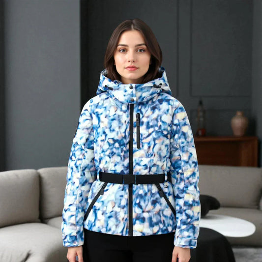 Gefütterte damen-steppjacke mit gürtel und kapuze – damen