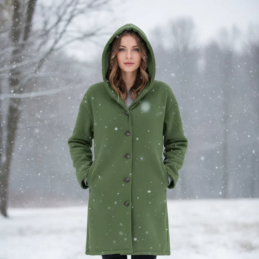 Langer, warmer oversize-wintermantel mit kapuze für damen – damen