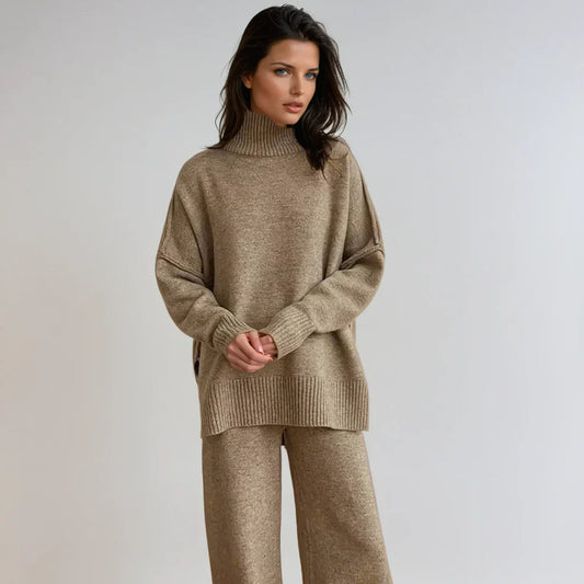 Gemütliches strick-rollkragen-set für damen
