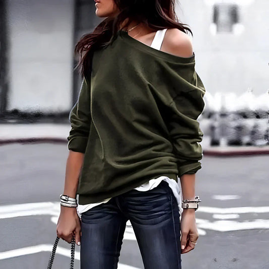 Damen-sweatshirt mit herz-muster und schulterfreiem ausschnitt – damen