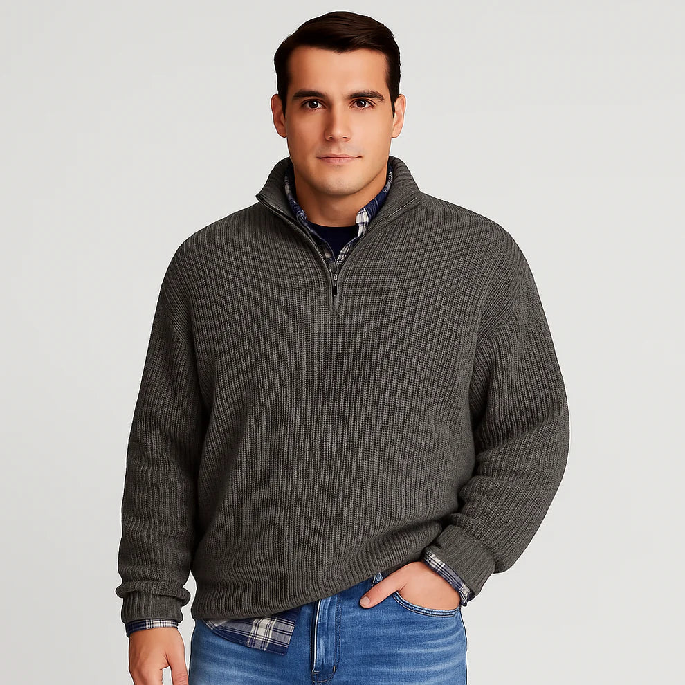 Herren-rippstrickpullover mit halbem reißverschluss – herren