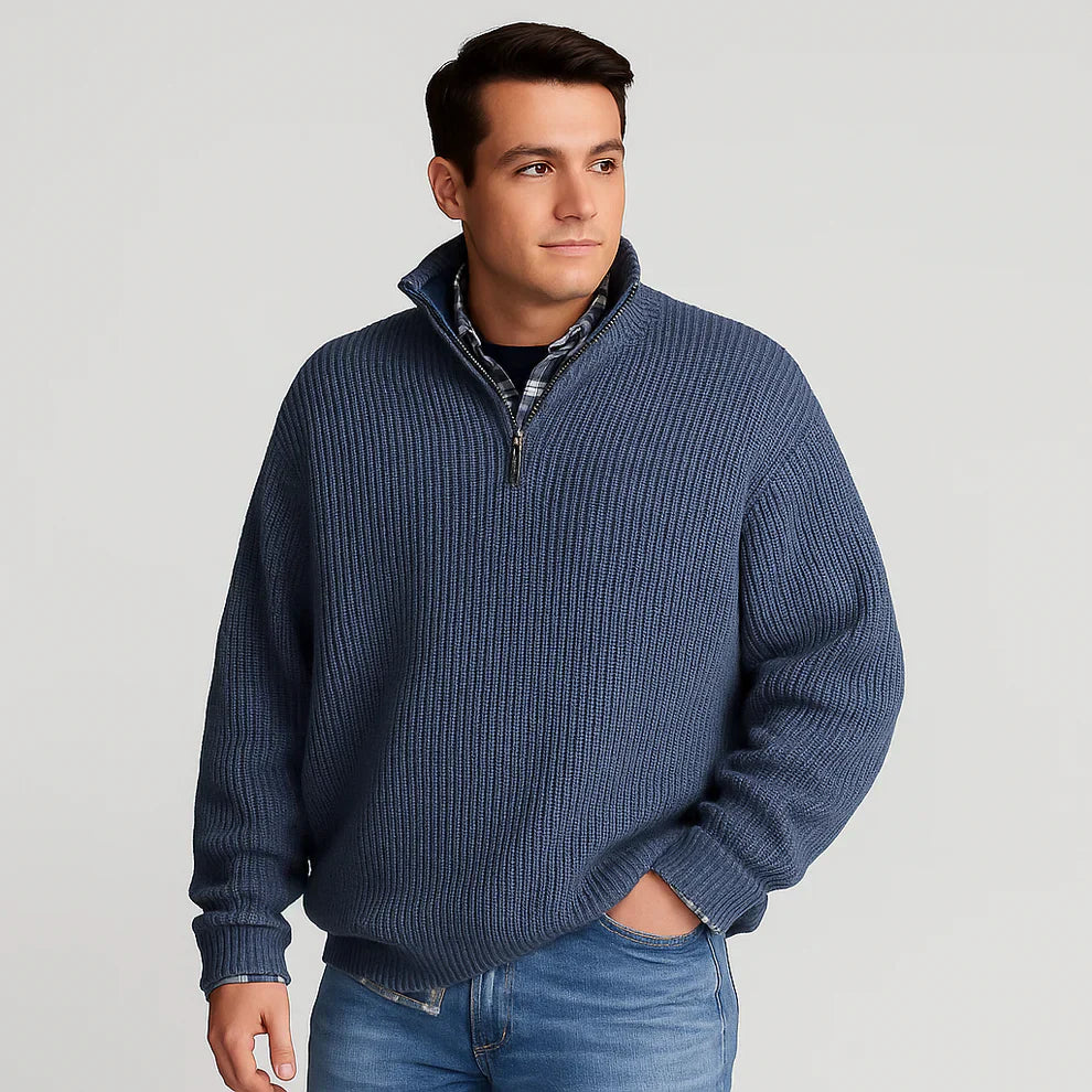 Herren-rippstrickpullover mit halbem reißverschluss – herren