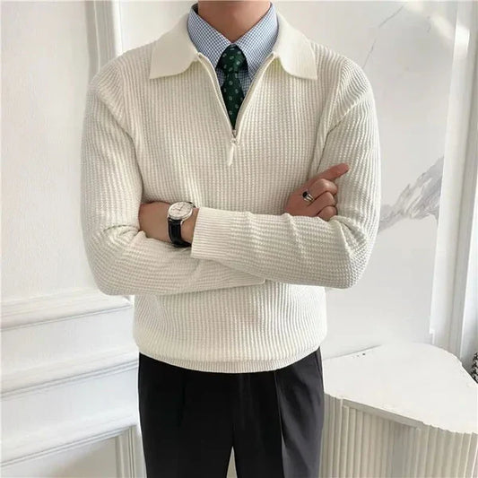 Herren-polo-pullover mit schmaler passform und reißverschluss – herren