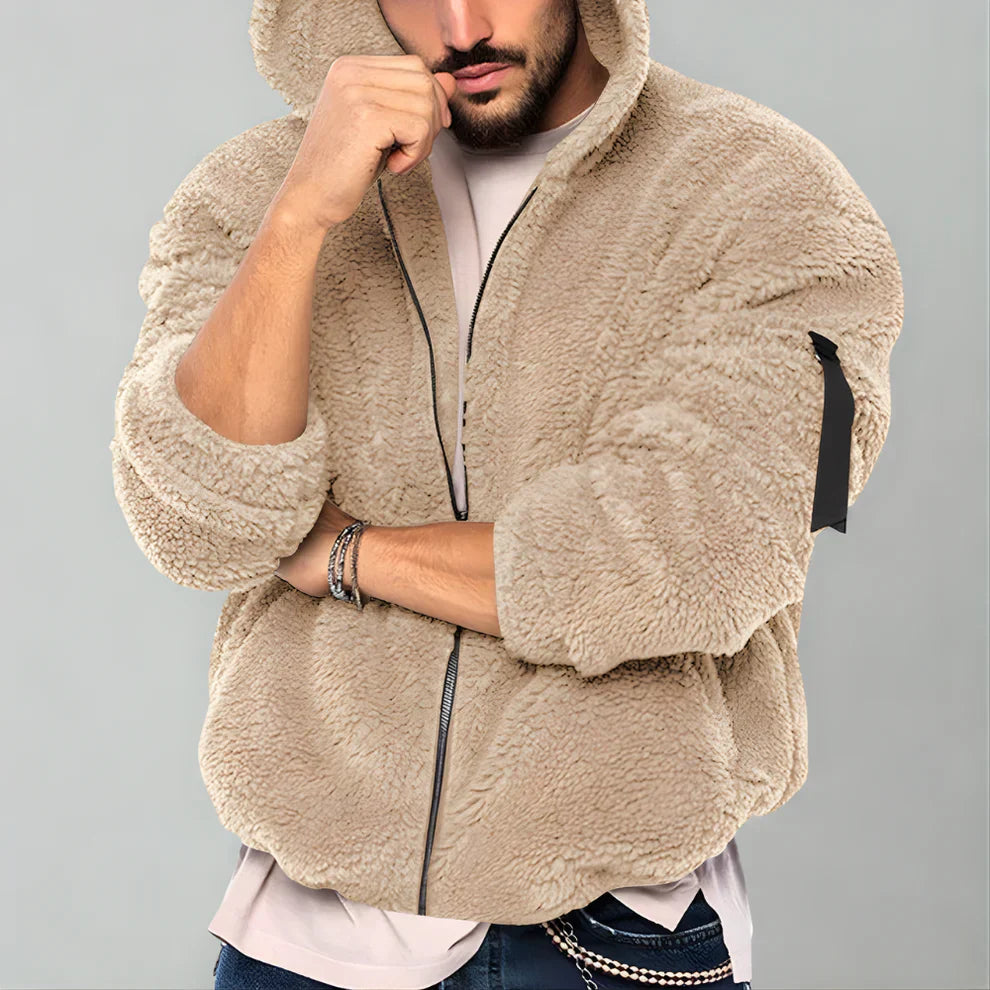 Herren-sherpa-fleecejacke, warm und kuschelig, mit reißverschluss – herren