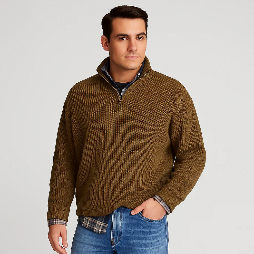 Herren-rippstrickpullover mit halbem reißverschluss – herren