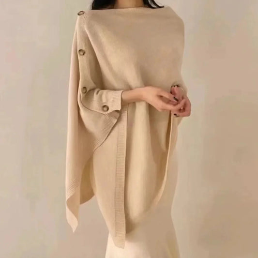 Eleganter damen strick poncho mantel mit knöpfen