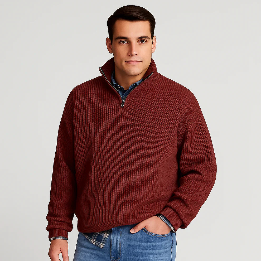 Herren-rippstrickpullover mit halbem reißverschluss – herren