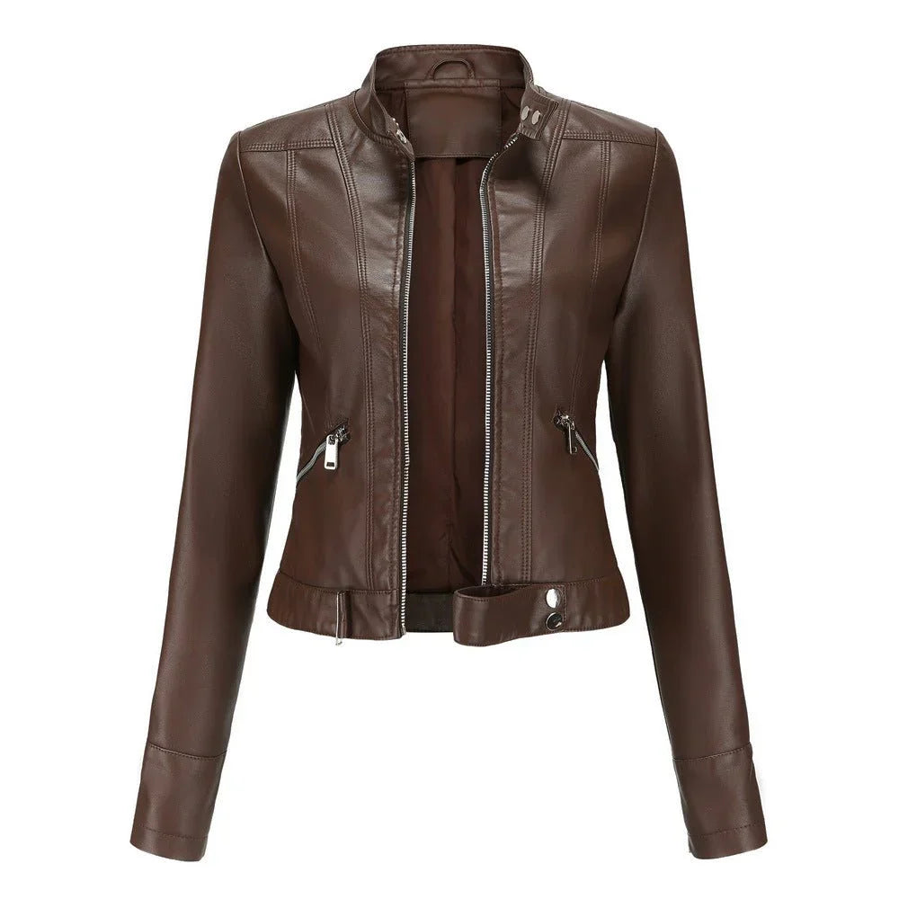Elegante damen-bikerjacke mit taillierter passform
