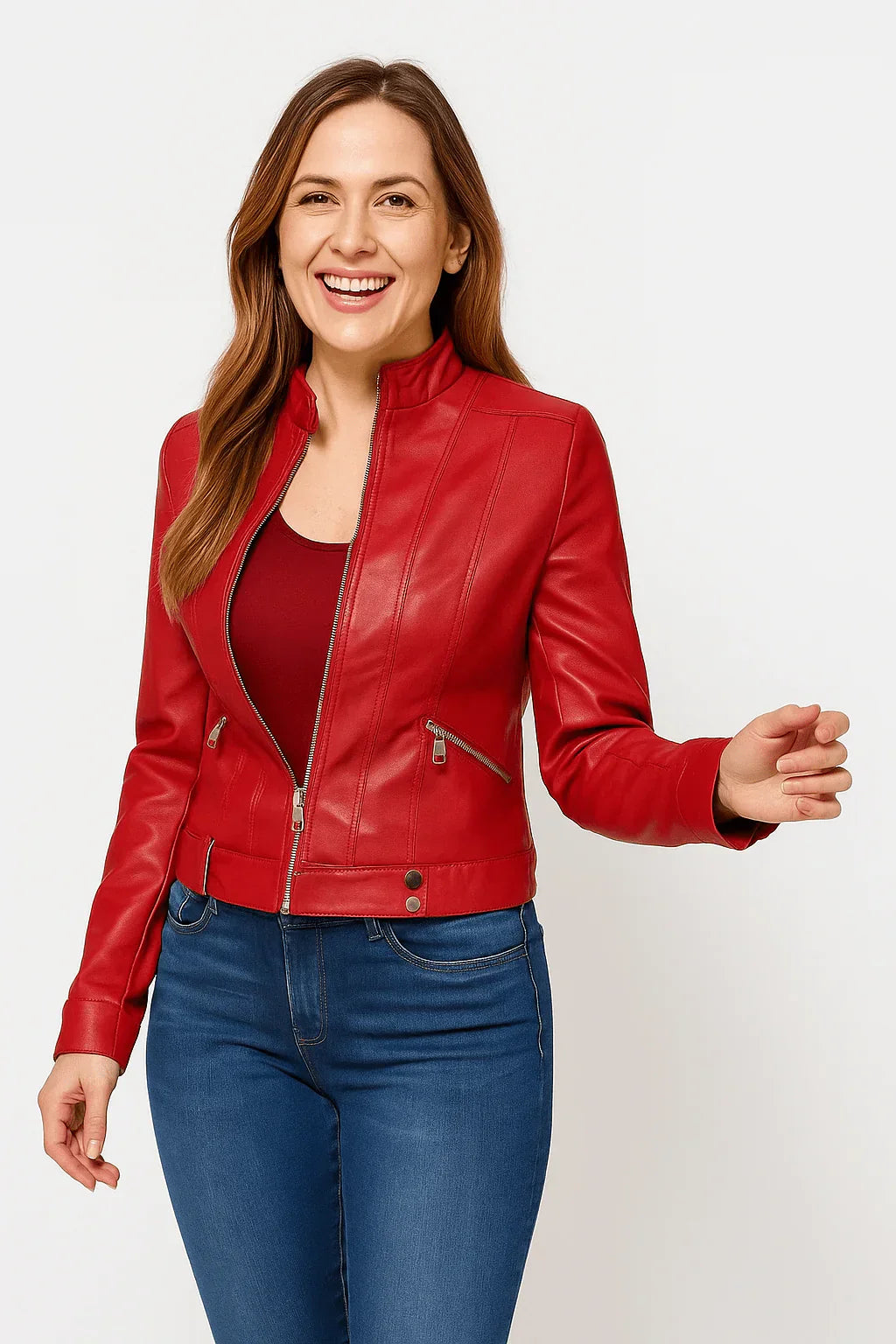 Elegante damen-bikerjacke mit taillierter passform