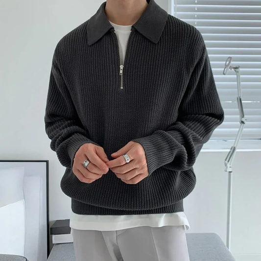 Herren-rippstrickpullover mit reißverschluss und kragen – herren