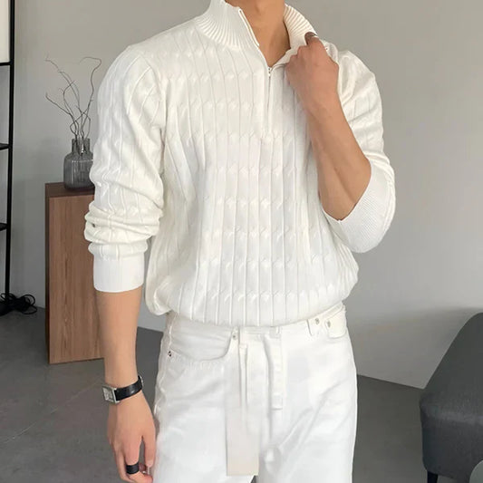 Herren-strickpullover mit schmaler passform und halbem reißverschluss – herren